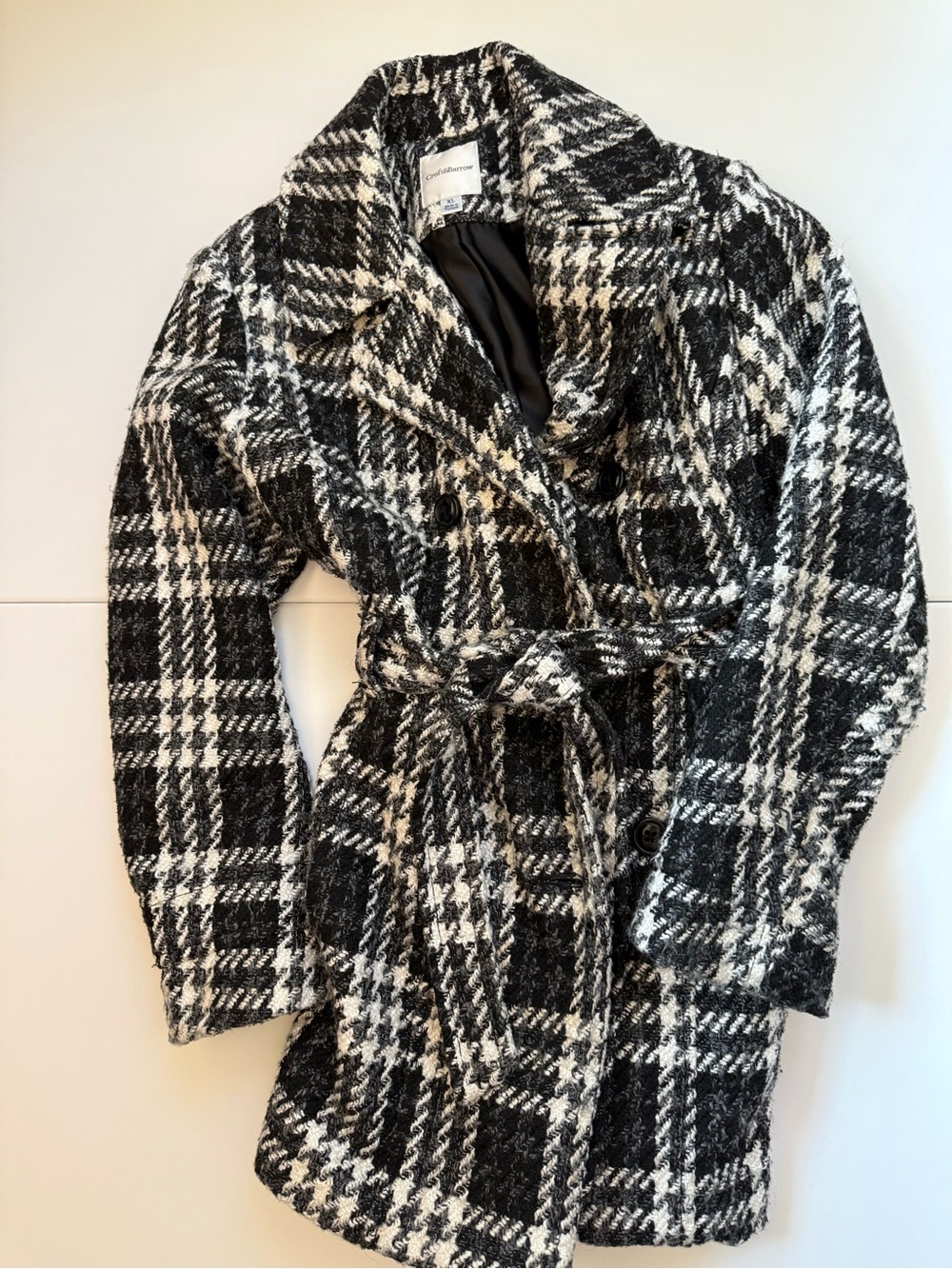 croft & barrow Black and White Plaid Belted Robe Coat